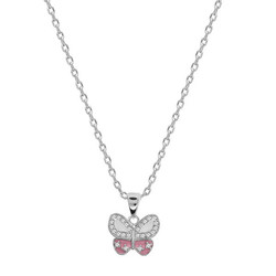 COLLIER ARGENT RHODIE PENDENTIF PAPILLON OXYDES BLANCSET RES