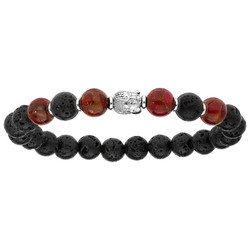 Bracelet argent extensible pierre de lave bouddha