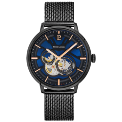 Montre Homme TRIO Cadran Bleu Bracelet Acier milanais Noir