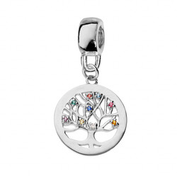 CHARMS COULISSANT ARGENT PLATIN SUSPENDU ARBRE DE VIE OXYDE