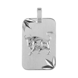 PENDENTIF ZODIAQUE PLAQUE GI LION ARGENT RHODIE DIAMANTE ETO