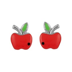 Boucles d'oreilles argent pomme rouge