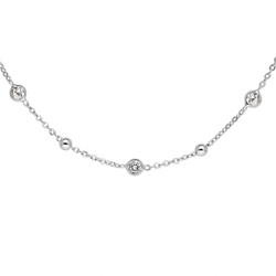 COLLIER ARGENT RHODI� 5 OXYDES BLANCS SERTIS ET BOULES