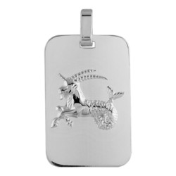 PENDENTIF ZODIAQUE PLAQUE GI LION ARGENT RHODIE DIAMANTE ETO