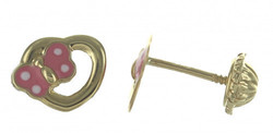 Boucles d'oreilles coeur papillon rose or jaune 9 carats