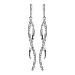 BOUCLES D'OREILLES TIGE ARGENT RHODIE 2 BRANCHES OXYDES BLAN