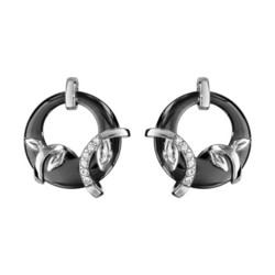 Boucles d'oreilles argent cramique noire