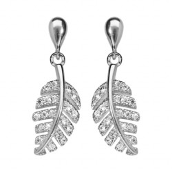 BOUCLES D'OREILLES TIGE ARGENT RHODIE PENDANT FEUILLAGE OXYD