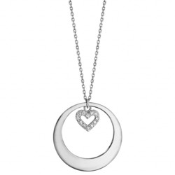 COLLIER ARGENT RHODIE CERCLE AVEC MOTIF COEUR OXYDES BLANCS 