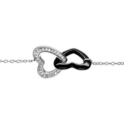 Bracelet double coeur ceramique noire & oxydes blancs