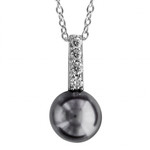 COLLIER ARGENT RHODIE PENDENTIF PERLE SYNTHETIQUE GRISE ET 4