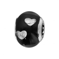 Charms coulissant argent rhodi Murano noir avec Coeur