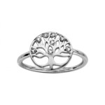 BAGUE ARGENT RHODIE RONDELLE MOTIF ARBRE DE VIE PIERRES SYNT