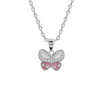 COLLIER ARGENT RHODIE PENDENTIF PAPILLON OXYDES BLANCSET RES