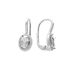 BOUCLES D'OREILLES ARGENT RHODIE DORMEUSE PIERRE CENTRALE BL