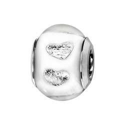 Charms coulissant argent rhodi Murano Blanc mat avec Coeur