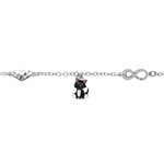 BRACELET ARGENT RHODIE MOTIF INFINI ET COEUR AVEC CHAT EMAIL