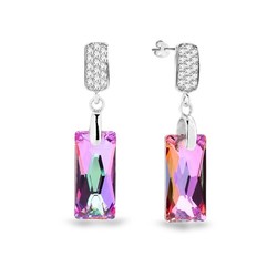 Boucles d'Oreilles Queen Baguette argent rhodi  Cristal