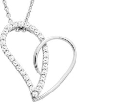 Collier argent rhodi  coeur oxydes blanc