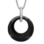 COLLIER ARGENT RHODIE PENDENTIF CERCLE CERAMIQUE NOIRE BARET