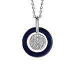 COLLIER ARGENT RHODIE PENDENTIF PASTILLE OXYDES BLANCS SERTI