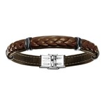 BRACELET ACIER ET CUIR BOVIN MARRON MODELE HOMME 20CM REGLABLE