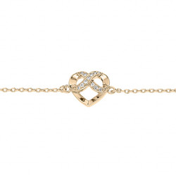 BRACELET PLAQU OR COEUR ET INFINI OXYDES BLANCS