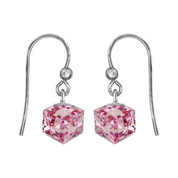 Boucles d'oreilles argent  crochet et cube  cristal