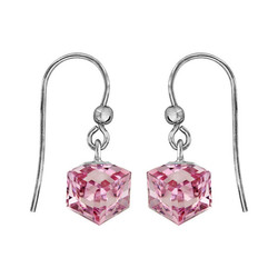 Boucles d'oreilles argent  crochet et cube  cristal