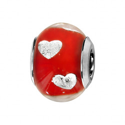 Charms coulissant argent rhodi Murano rouge avec Coeur