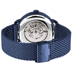 Montre Homme Automatique Squelette Bleu bracelet milanais 