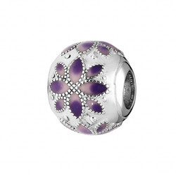 CHARMS COULISSANT ARGENT RHODIE MOTIF FLEUR RESINE VIOLETTE