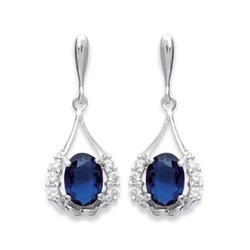 Boucles d'oreilles argent rhodi oxydes blancs & bleu