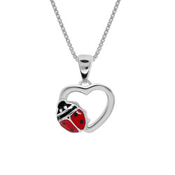 collier argent coeur et coccinelle