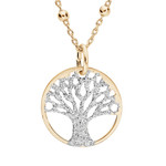 COLLIER ARGENT ET DORURE JAUNE PENDENTIF ARBRE DE VIE GRANIT