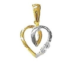 Pendentif coeur bicolore et oxydes 18 carats