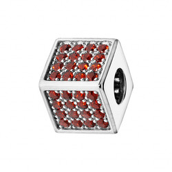 Charms coulissant argent rhodi avec cube empierre