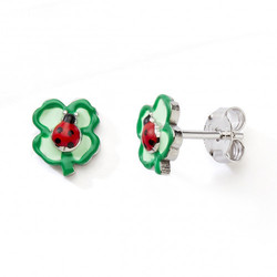 Boucles d'oreilles argent laqu fleur coccinelle C2978