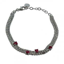 Bracelet argent rhodi 2 rangs oxydes blanc 4 oxydes rouge