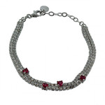 Bracelet argent rhodi 2 rangs oxydes blanc 4 oxydes rouge 