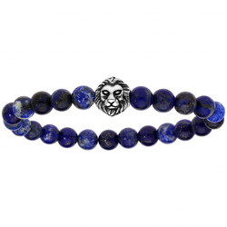 BRACELET EXTENSIBLE PERLE LAPIS LAZULI V�RITABLE AVEC TETE DE LION