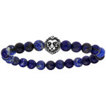 BRACELET ACIER EXTENSIBLE BOULES BOIS NOIR ET QUARTZ BLEU MOTIF ANCRE MARINE
