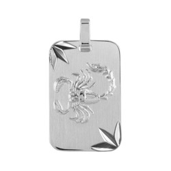 PENDENTIF ZODIAQUE PLAQUE GI LION ARGENT RHODIE DIAMANTE ETO