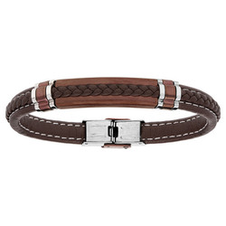 BRACELET ACIER TRESSE PU MARRON PVD MARRON ET ELEMENTS PVD 2