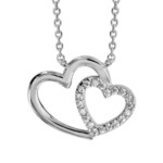 COLLIER ARGENT RHODIE DOUBLE COEUR CROISE OXYDES  