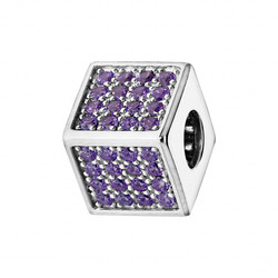 Charms coulissant argent rhodi avec cube empierre