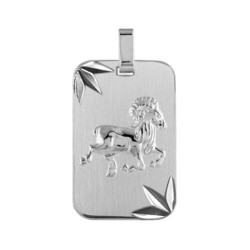 PENDENTIF ZODIAQUE PLAQUE GI LION ARGENT RHODIE DIAMANTE ETO