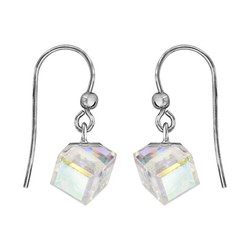 Boucles d'oreilles argent  crochet et cube  cristal
