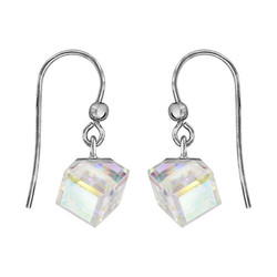 Boucles d'oreilles argent  crochet et cube  cristal