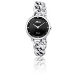 Montre Femme, Lotus Trendy ronde Acier, Cadran noir et stras